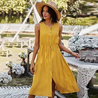 boho chic knee length midi dress solid button down sleeveless summer halter pouf clothing accessories