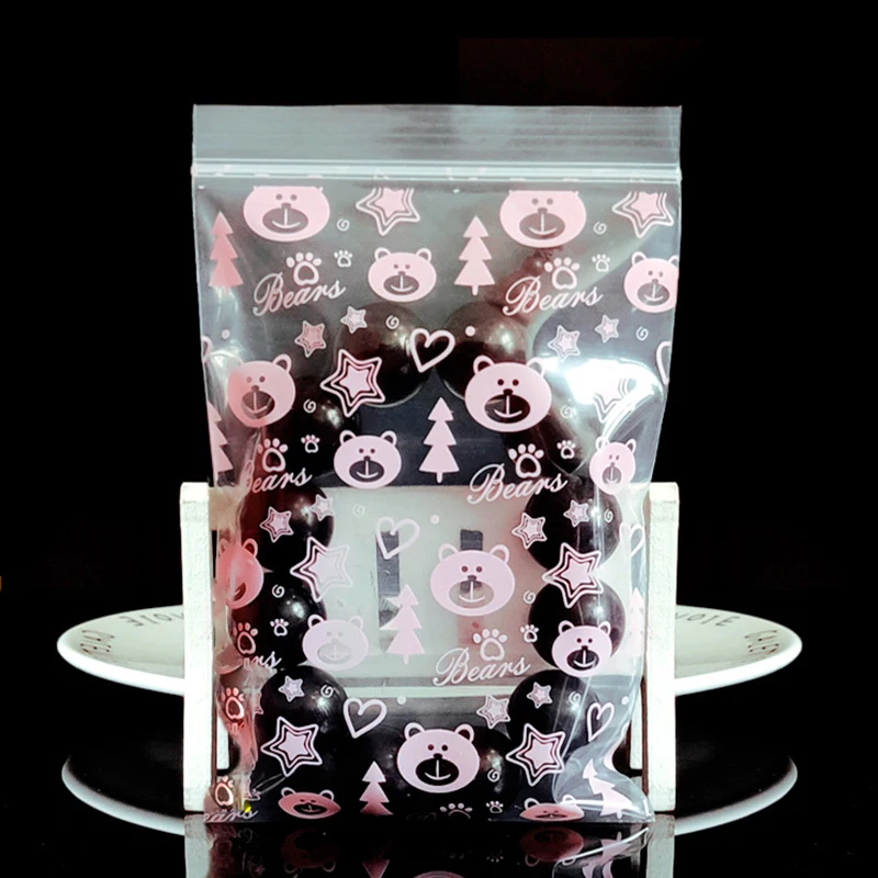 

500pcs 0.2mm Pink Bear Printing Small Size Self Sealing Zip Lock Bags Jewelry Crystal Mini Pouches Plastic Packaging Sack Bags
