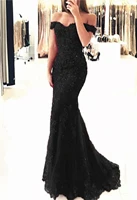 sexy black mermaid evening dresses long 2021 women appliques lace formal party green prom dress off shoulder robe de soiree