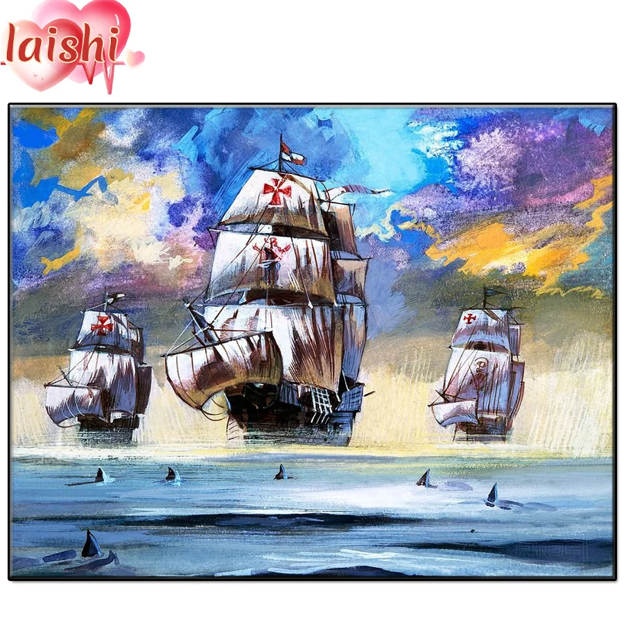 

5D diy граффити искусство, парусная лодка полный круглый набор для алмазной живописи Алмазная вышивка мозаичный узор Картина домашний Декор п...
