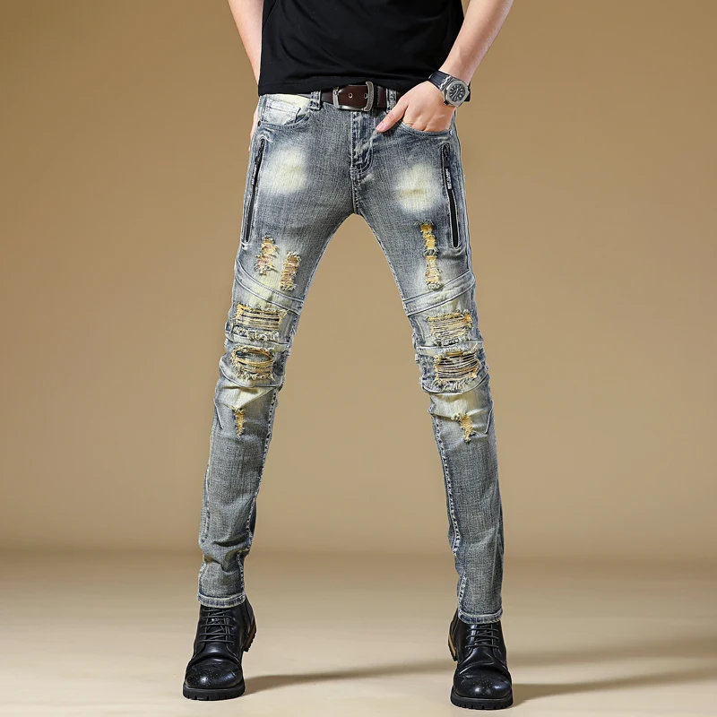 Уличной моды для мужчин джинсы женщин Высокое качество Slim Fit краски дизайнерские