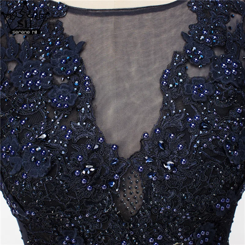 Темно-синие вечерние платья из тюля с длинными рукавами и русалочкой элегантное