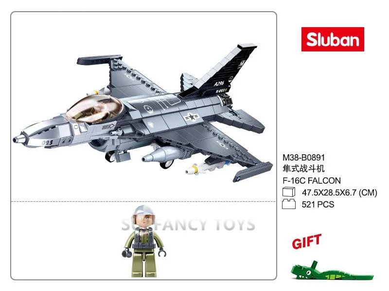 

521Pcs Military F-16C Falcon Fighter Building Blocks Sets Army MOC Plane Model Bricks Educational Toys for Children