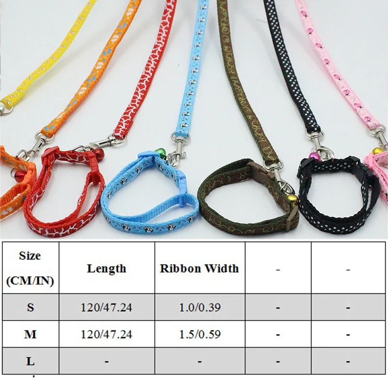 Nylon Dog Harness and Pet Leash with Bell For Small Medium Cat Collar Applique Chain Rope Dot/Bone/Paw Print Strap | Дом и сад