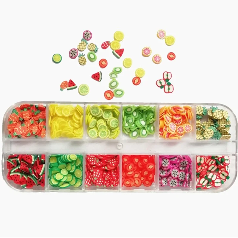 3D наклейки для ногтей с мелкими кусочками фруктов и цветов полимерная глина