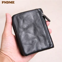 fashion casual genuine leather mens womens small wallet simple vintage luxury natural real cowhide card holder student purse