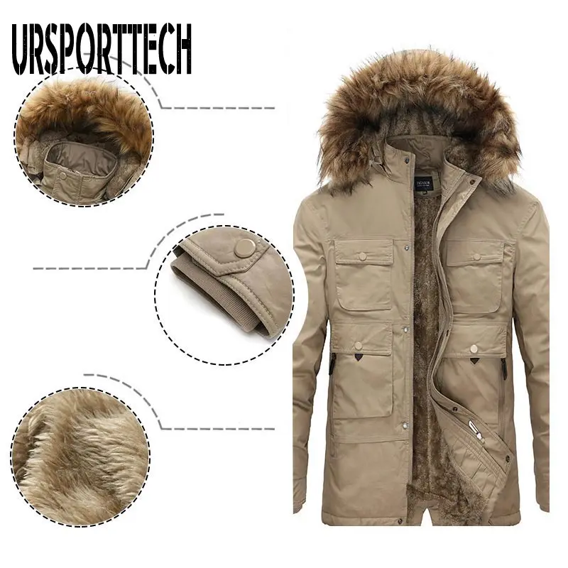 Long Winter Jacket Men Outdoor Fur Hooded Mens Winter Male Jacket Windbreaker Casual Coat Oversized Velvet Down Jackets Overcoat