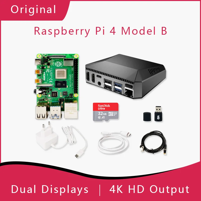 Оригинальный Raspberry Pi 4 Model B 2G Kit плата Micro HDMI кабель питания с переключателем чехол
