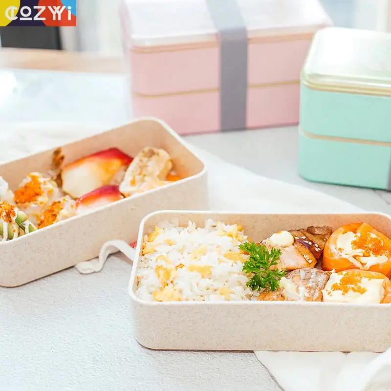 On the Go пшеничный стебель Ланчбокс двухслойная столовая посуда Bento коробка