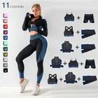 Бесшовный Женский комплект для йоги одежда для занятий спортом для спортивного зала фитнеса укороченный топ с длинным рукавом Леггинсы с высокой талией спортивные костюмы