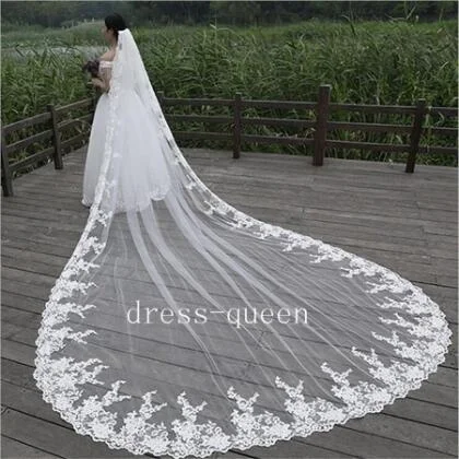 Белые кружевные Длинные свадебные венки длина собора 3 м с расческой Фата невесты