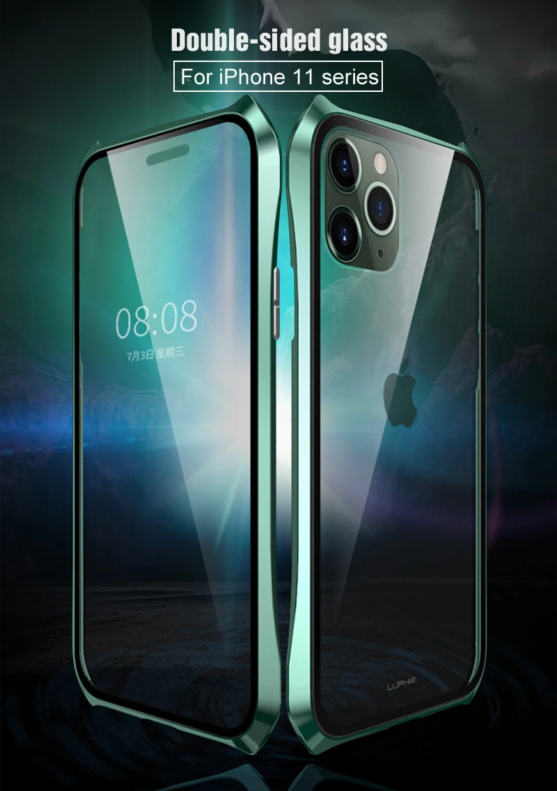 Передний и задний Магнитный стеклянный чехол для Apple iPhone 11 Pro чехол 360 металлический бампер полный корпус чехол для etui iPhone 11 Pro Max чехол