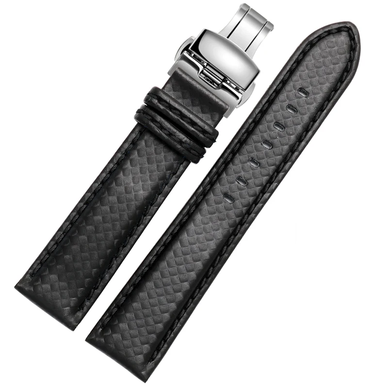 black deploy clasp 18 мм 20 мм 22 мм 24 мм мужской браслет для часов Ремешок из углеродного волокна с красной прошивкой+ кожаная подкладка из нержавеющей стали застежка ремешок для часов - Цвет ремешка: black deploy clasp