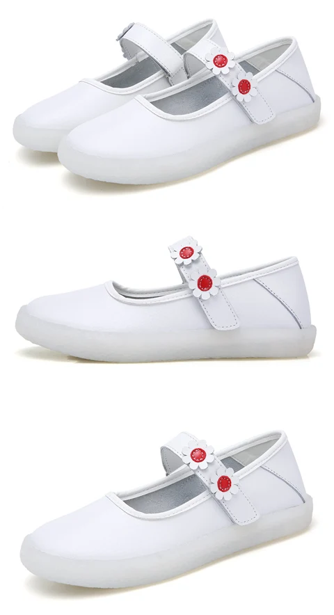 Plardin/Женская обувь mary janes; Нескользящие резиновые балетки из натуральной кожи с круглым носком; белые летние туфли на плоской подошве для медсестры