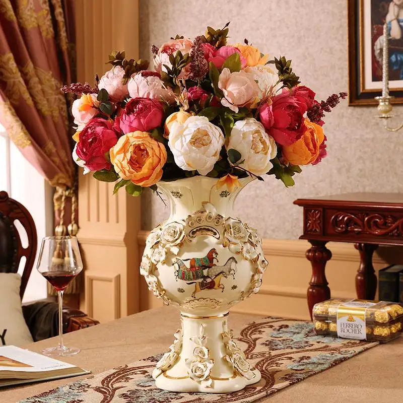 

EUROPEAN LUXURY CERAMICS FLOWER VASE DECORATION HORSE TABLE FLORAL ORGAN ART SCULPTURE HOME OFFICE DECORATION ORNAMENTS R2720