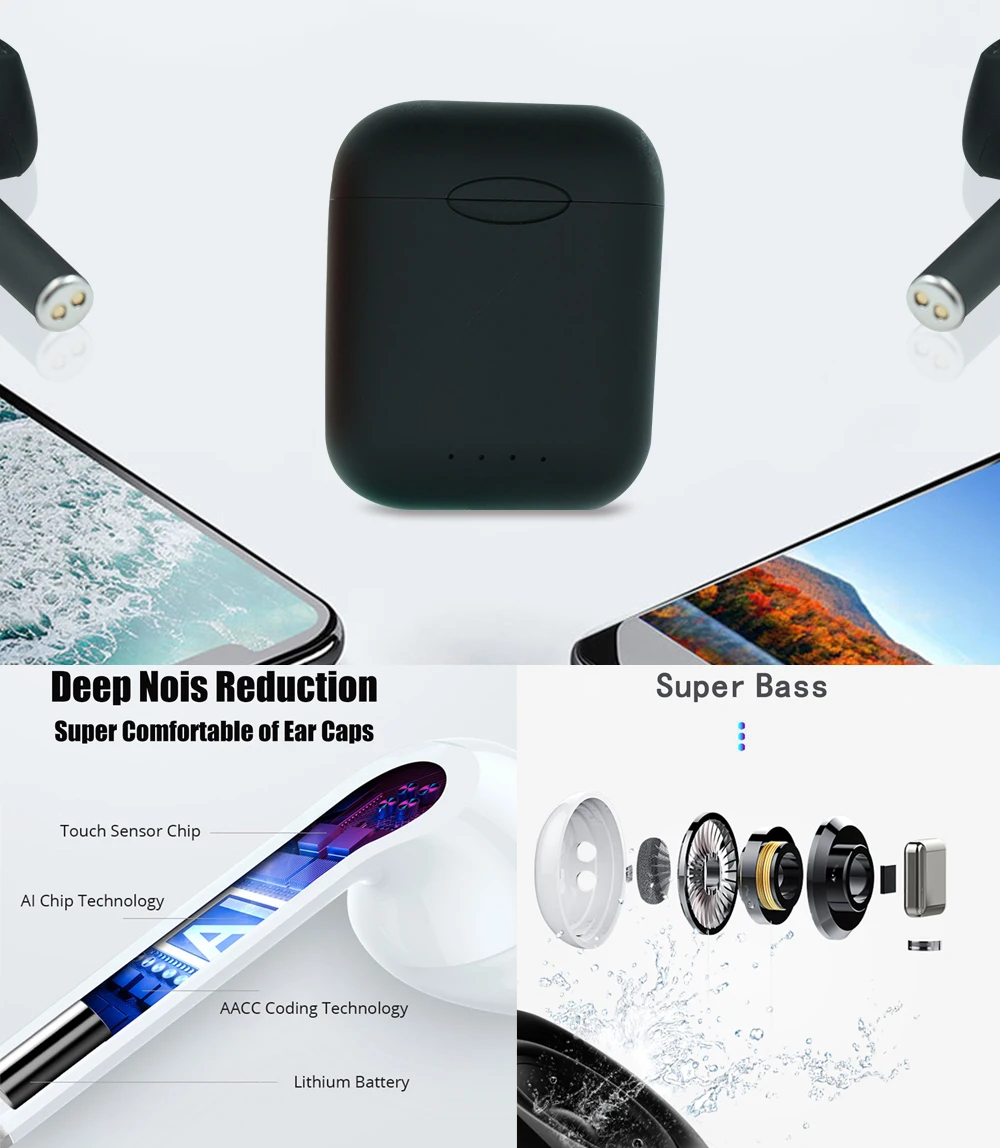 Оригинальные матовые беспроводные наушники i88 TWS с Bluetooth, наушники с сенсорным управлением, bluetooth 5,0 с микрофоном, Bluetooth наушники