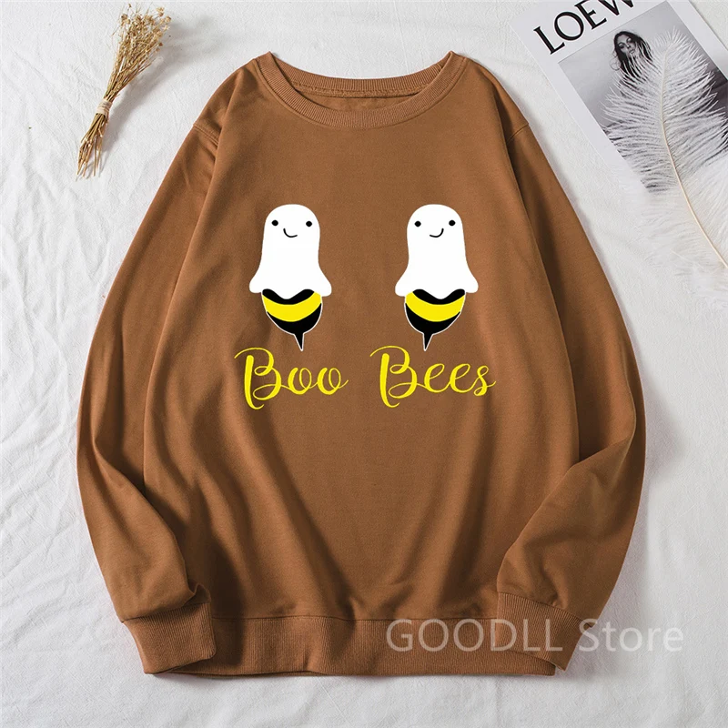 

Boo Bees Print Sweatshirts Women Long Sleeve Top Autumn O-neck Sweatshirt Casual Female Loose Hoodies Cute Cartoon Pullover