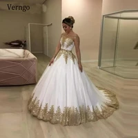 verngo 2021 saudi arabic long sleeves wedding dress for bride gold lace applique beads boat neck vintage bridal gowns plus size