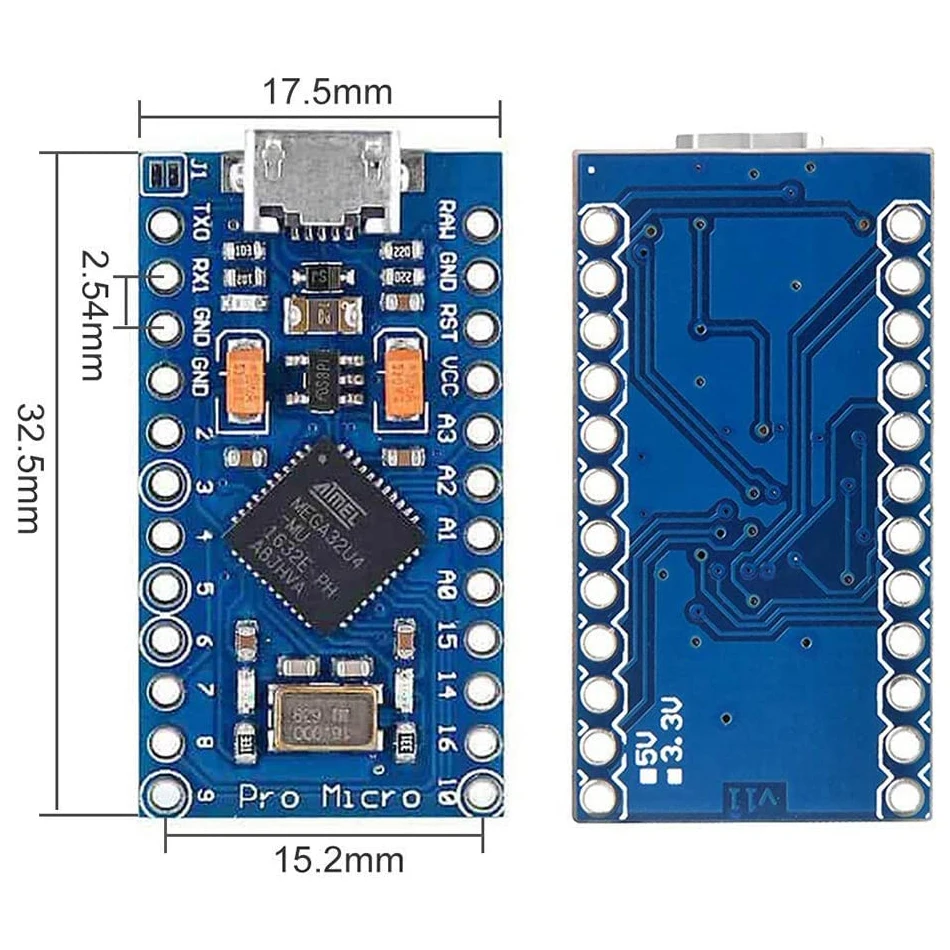Pro Micro ATmega32U4 5V 16MHz reemplaza ATmega328 para Arduino Pro Mini con cabezal de Pin de 2 filas para Leonardo Mini interfaz Usb