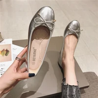 women ballet flat shoes round toe bow silver gold flats bowknot slip on loafers lazy casual shoes plus large size 41 waterproof