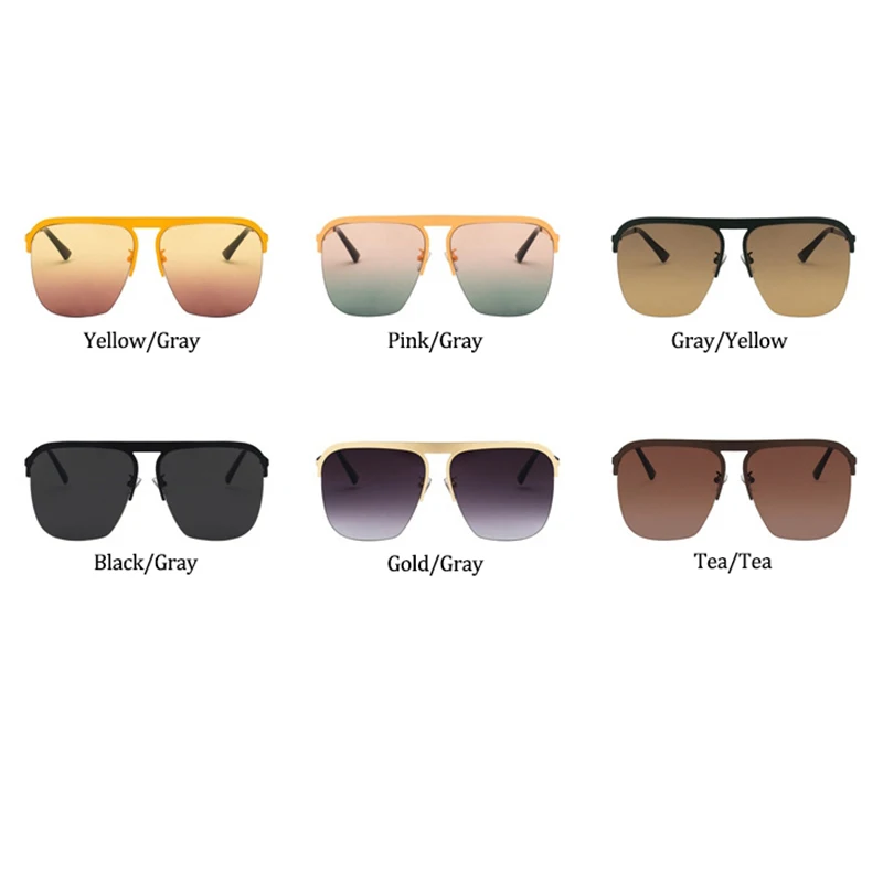 

New Gradient Shades For Women Brand Pilot Sunglasses For Men Fashion Metal Oversized Flat Top Sun Glasses Trendy UV400 Oculos