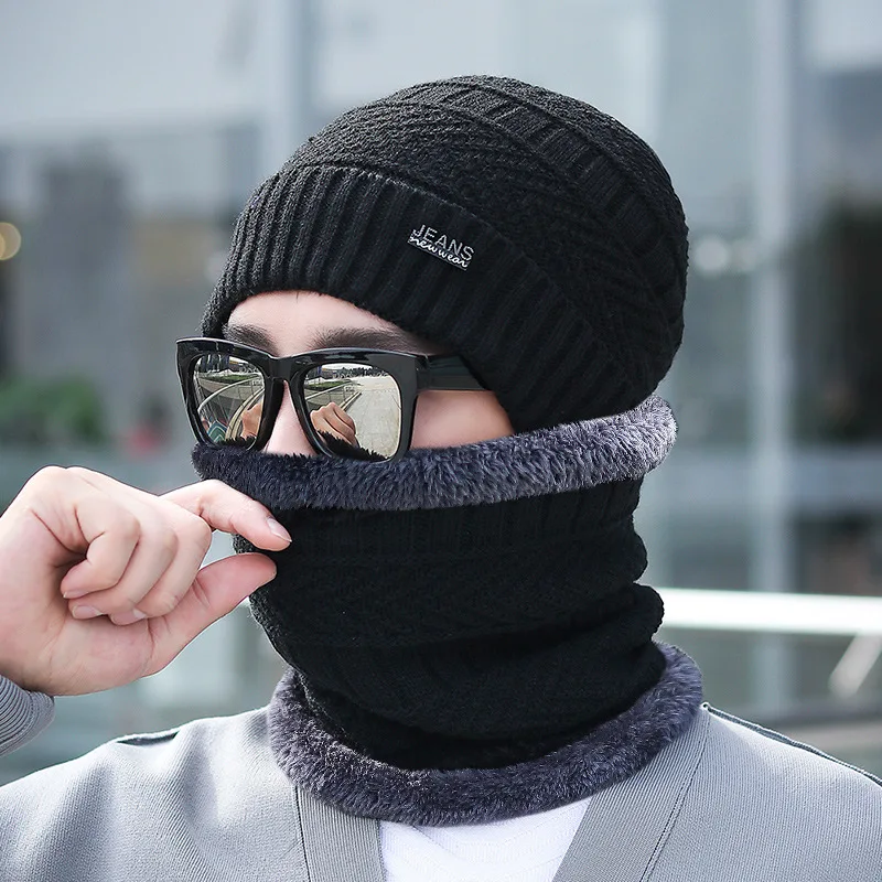 

COKK Winter Hats For Women Men Knitted Beanie Collar Thickening Warm Hat Female Plush Velvet Cycling Outdoor Cold Windproof Hat