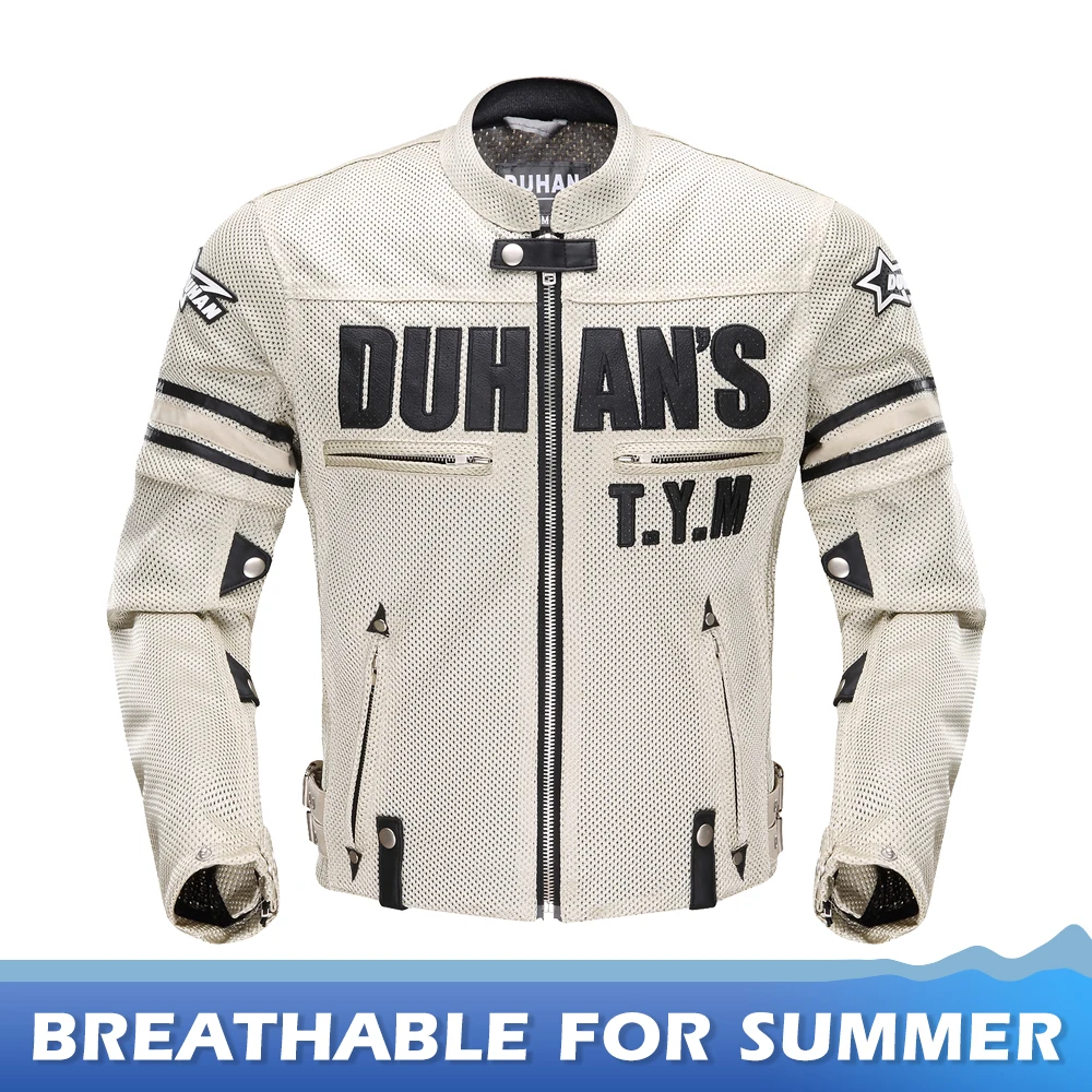 D-103 Beige DUHAN, летняя мотоциклетная куртка, Мужская, дышащая, сетчатая, для езды на мотоцикле, мотоциклетная куртка, для тела, защита, для мотокросса, одежда - Цвет: D-103 Beige