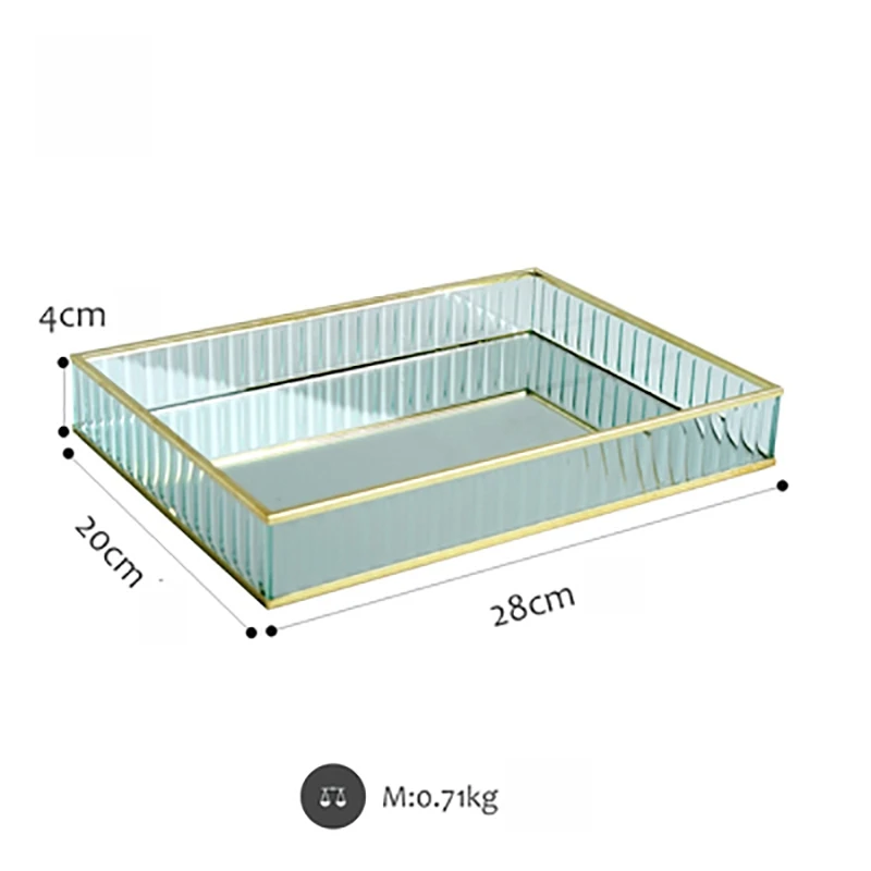 

Glass Mirror Tray Metal Edge Red Wine Plate Decorating Storage Tray Cake Tools Home Decoration