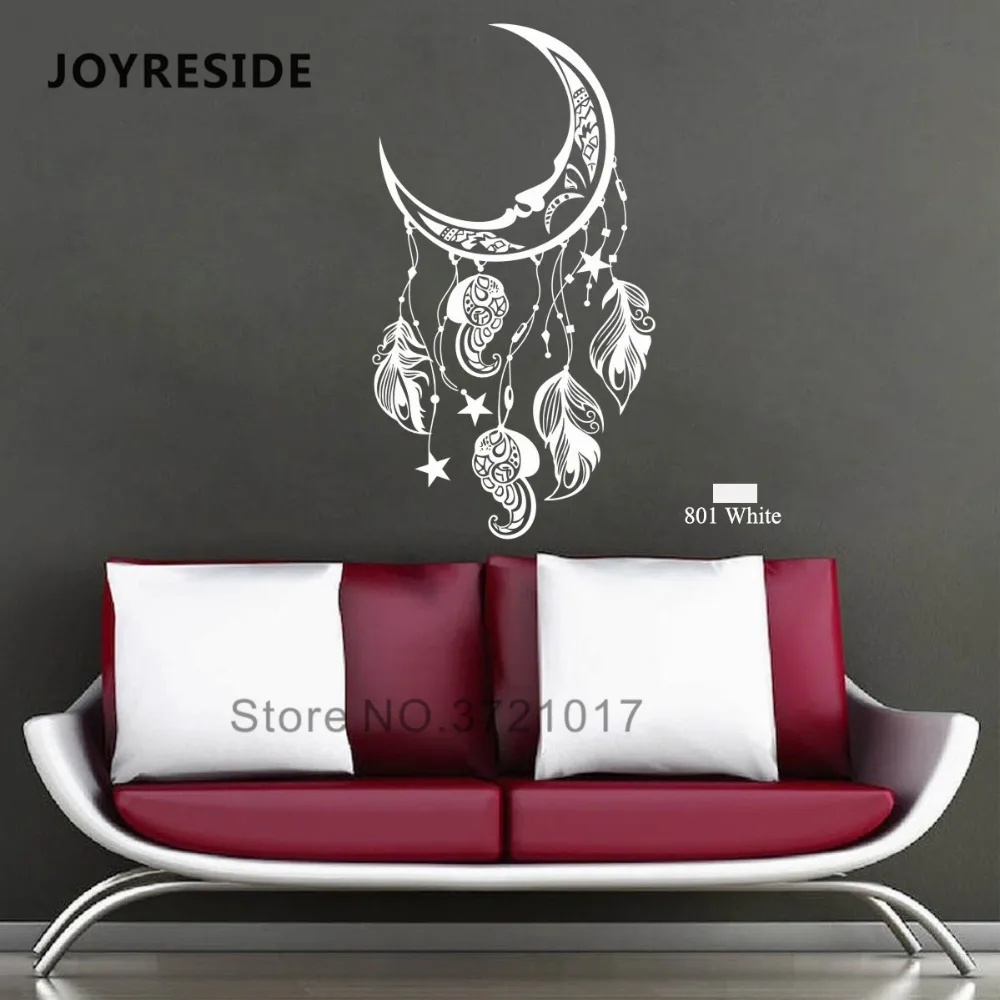 JOYRESIDE, лунные перья, наклейка на стену, Ловец снов, наклейка на стену, виниловый Декор для дома, для детей, для спальни, декор для интерьера, A1058