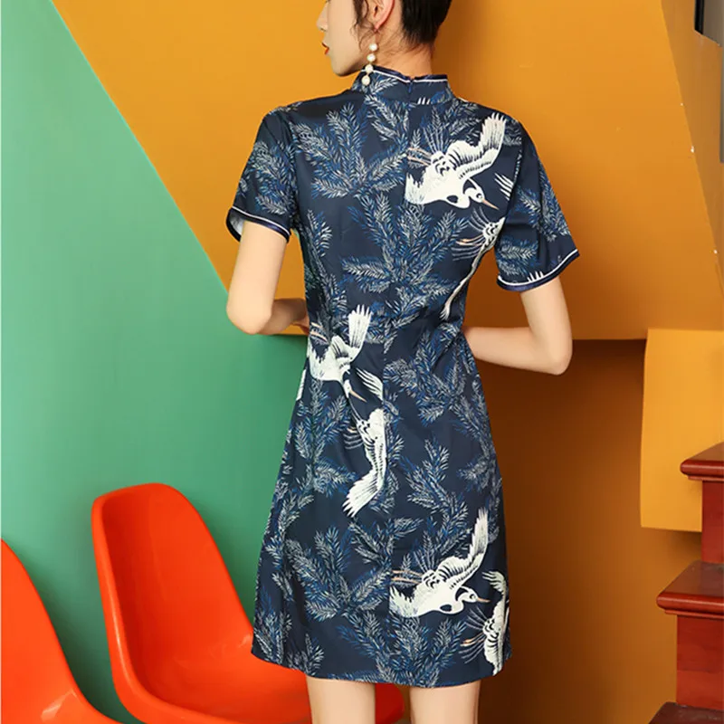 SWEETXUE китайское платье для женщин Cheongsam Современные вечерние платья с животным принтом Тонкий Сплит Пряжка китайский воротник Qipao платье