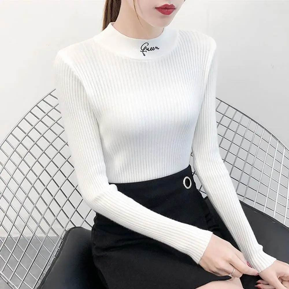 Fashion womens sweaters 2019 winter O-Neck Pullovers Solid long sleeve white and black tops Femme Clothing | Женская одежда