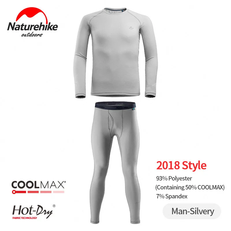Man-Silvery Naturehike Outdoors Functional Thermal Underwear Suit Quick Drying Autumn Pants Winter Sweat Releasing Sports Underwear - Цвет: Man-Silvery