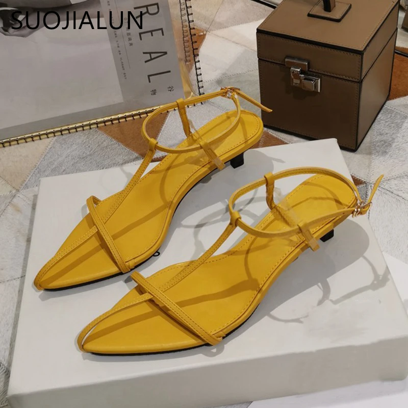 Сандалии SUOJIALUN женские на тонком каблуке брендовые Классические босоножки