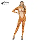 Модные карнавальные костюмы, животные, вечевечерние, тигр, женское сексуальное боди для косплея, комбинезон с 3D Цифровым принтом, Комбинезоны
