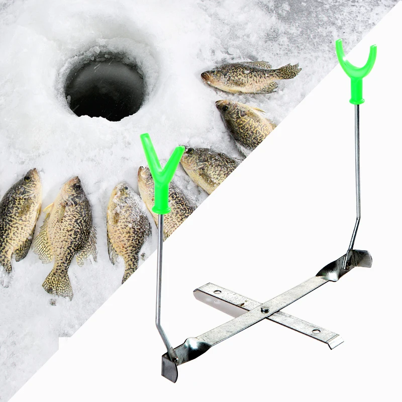 Ледовое удилище для рыбалки - портативная, складная зимняя наружная подставка для рыбы с регулируемой двойной головкой и металлической поддержкой аксессуаров.