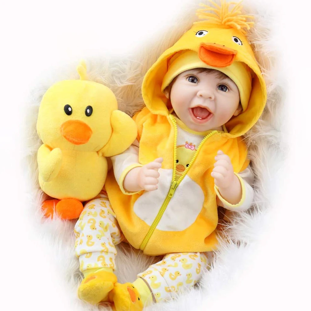 

55CM original reborn baby doll lifelike newborn baby duck dress set lovely smile face weighted doll rooted hair high quality