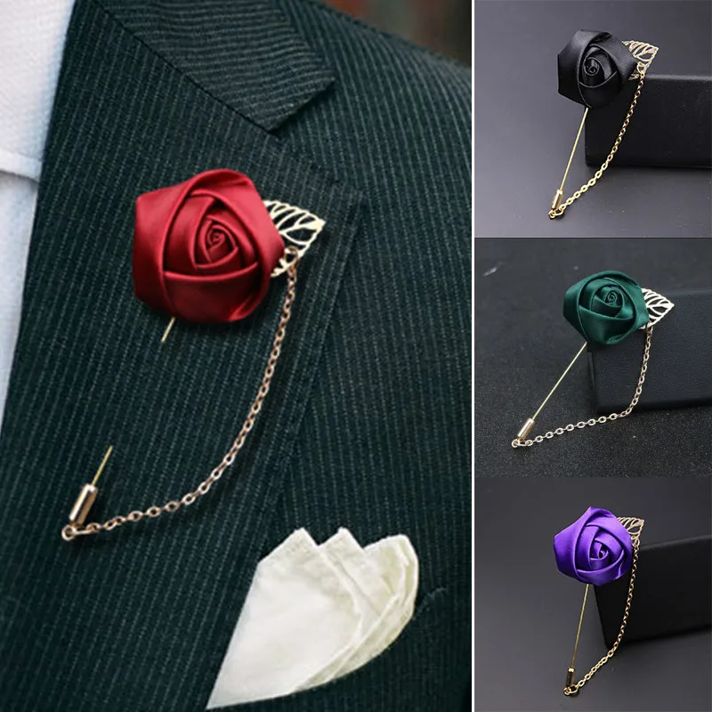 

Men Women Rose Flower Leaf Fashion Brooch Pin Wedding Party Brooch Jewelry Clothes Accessory