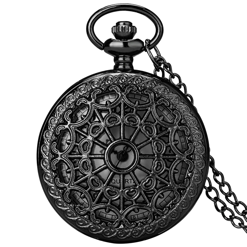

Antique Spider Web Hollow Black/Bronze Quartz Pocket Watch Steampunk Pendant Necklace Chain Gifts for Men Women Relogio De Bolso