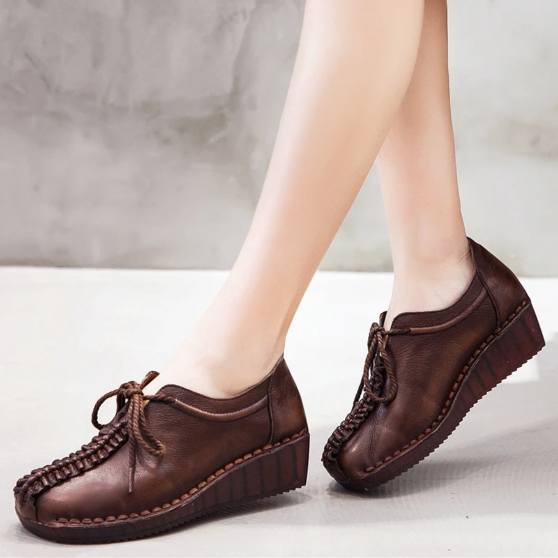 Женские туфли ручной работы на платформе GKTINOO винтажные мягкие удобные дышащие