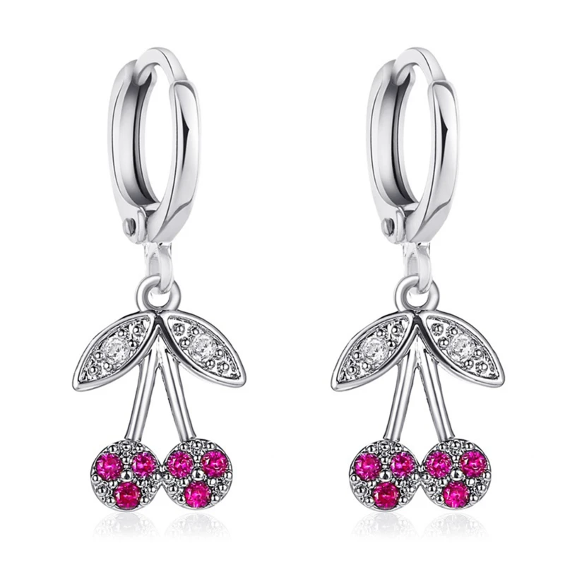 

2021 New Sweet Cherry Earrings For Women Personality Diamond Small Fresh Fruit Earrings Korean Cute Girl Ladies Earrings