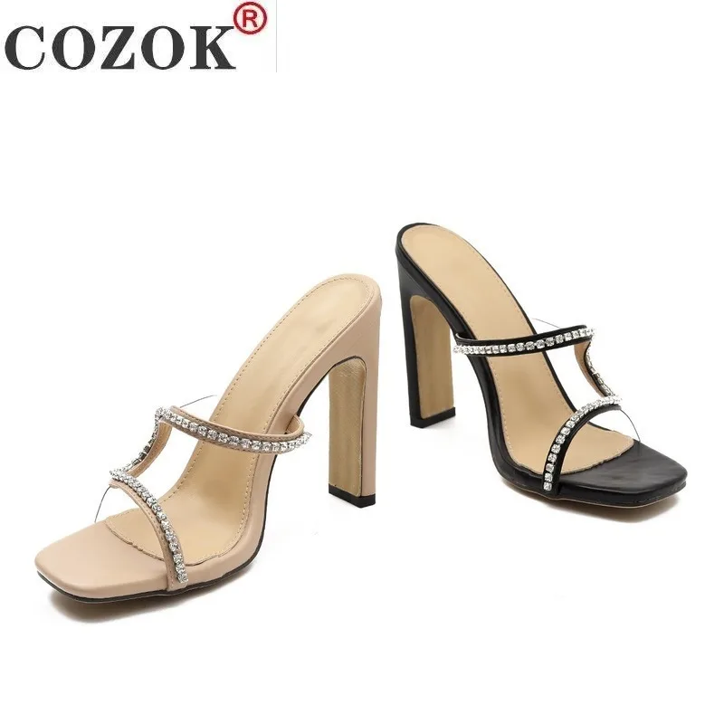 

2021 Summer New Fashion Woman Shoes Light and Comfortable Shallow Mouth Woman Sexy High Heels Thick Heel Open Toe Leaky Heel Z