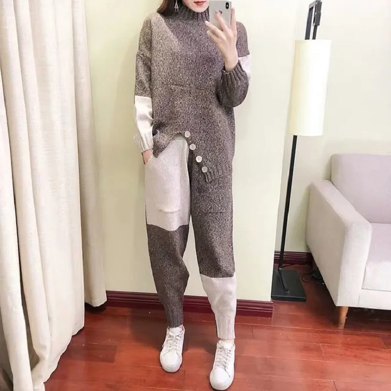 

2020 Autumn Winter Women Sets Two Pieces Sweaters And Pants Knitwear Female Suits Fashion Koren Style Slim causal sets