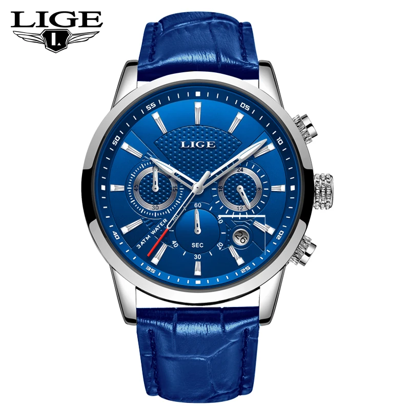 Часы наручные LIGE мужские с хронографом модные брендовые Роскошные Кварцевые
