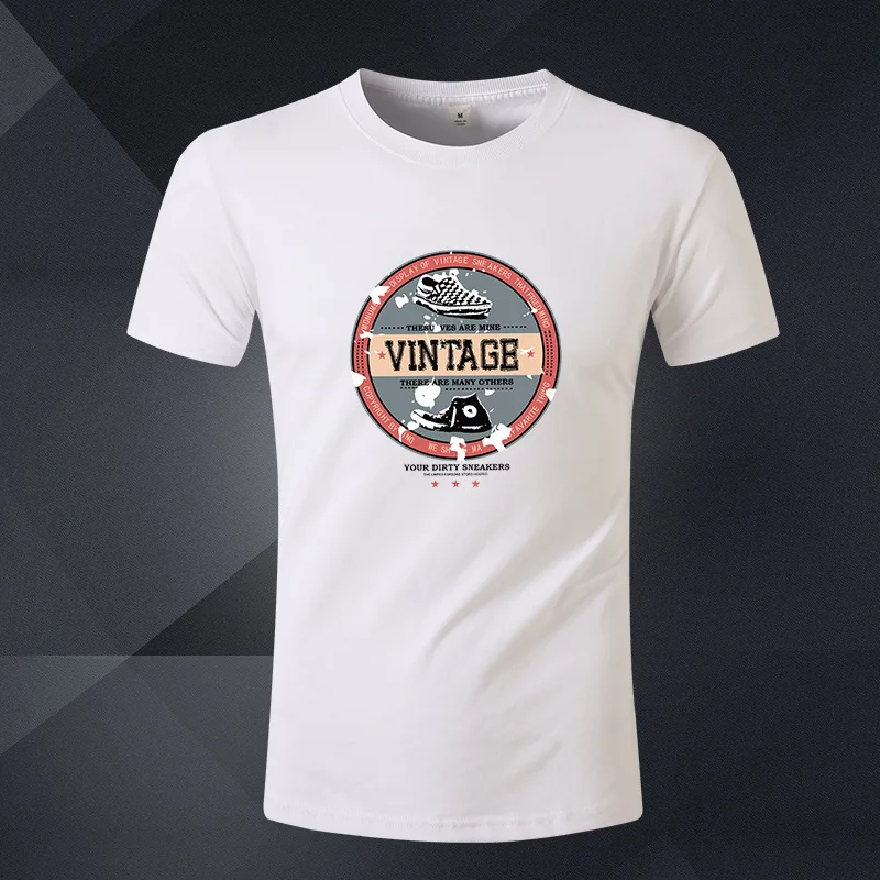 

2021 summer new men's pure cotton short-sleeved T-shirt casual loose trend printing round neck white sports shirt