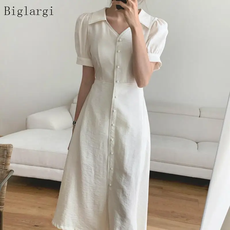 

Женское длинное платье-рубашка, Элегантное повседневное офисное платье в Корейском стиле на лето, 2022