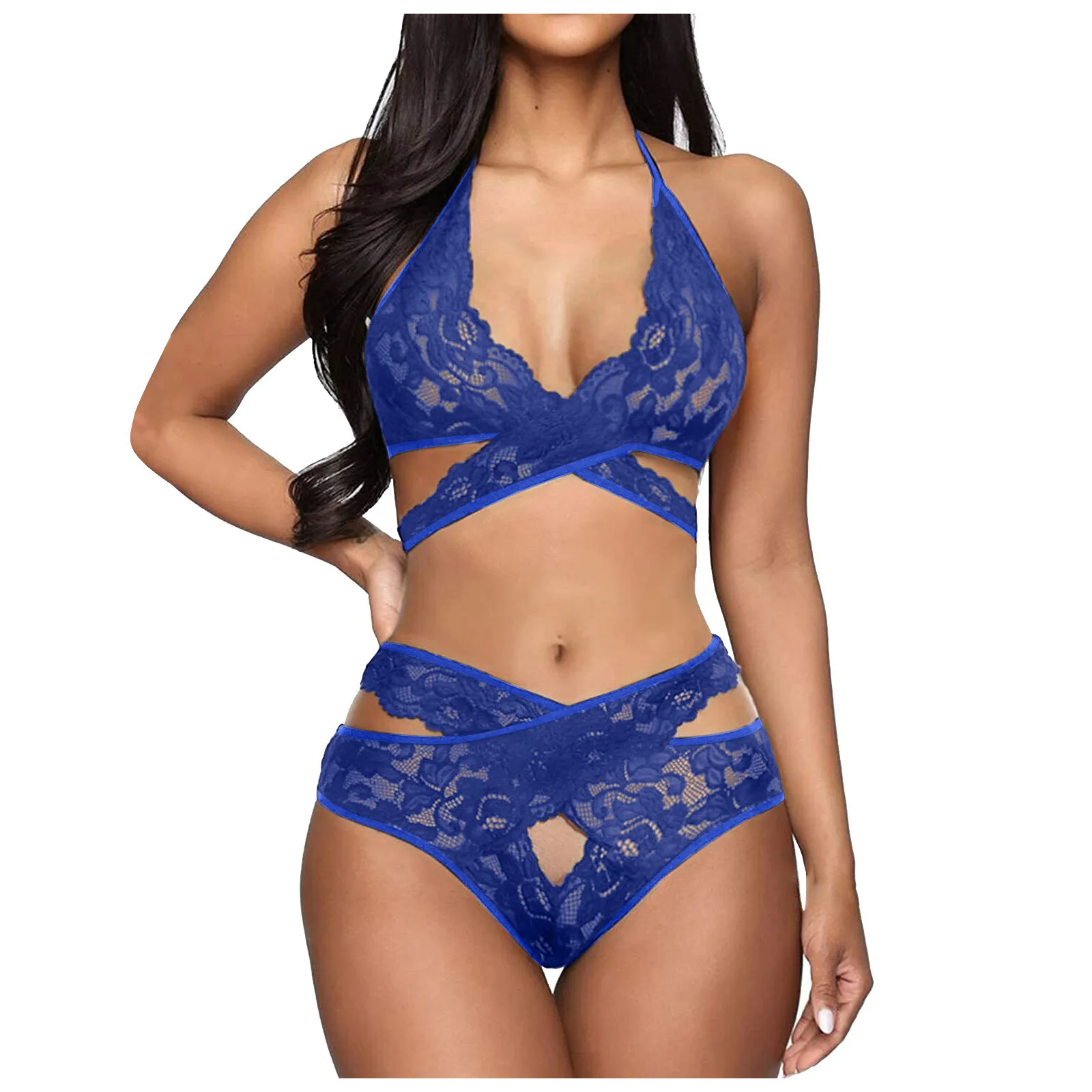

Lingerie Lace Thin Bra Embroidery Underwear Women Set Intimate Cross Underwear Brassiere Women's Intimates Bra & Brief Sets