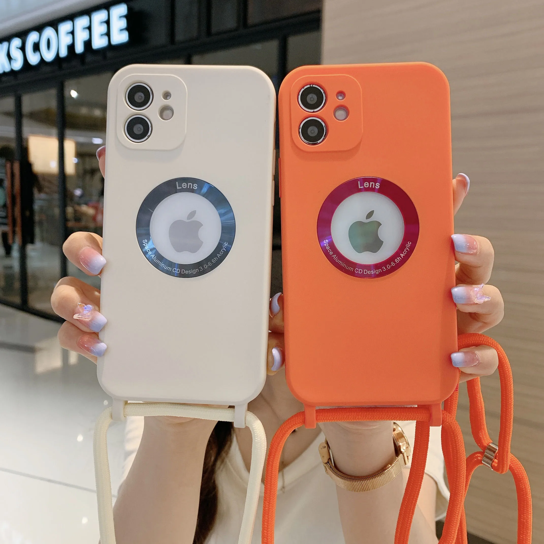 

Phone Case For iPhone SE 2020 7 8 Plus X XR XS 11 12 Mini Pro Max Shockproof Ultra-Thin Sofe Silicagel Logo Lanyard Cover