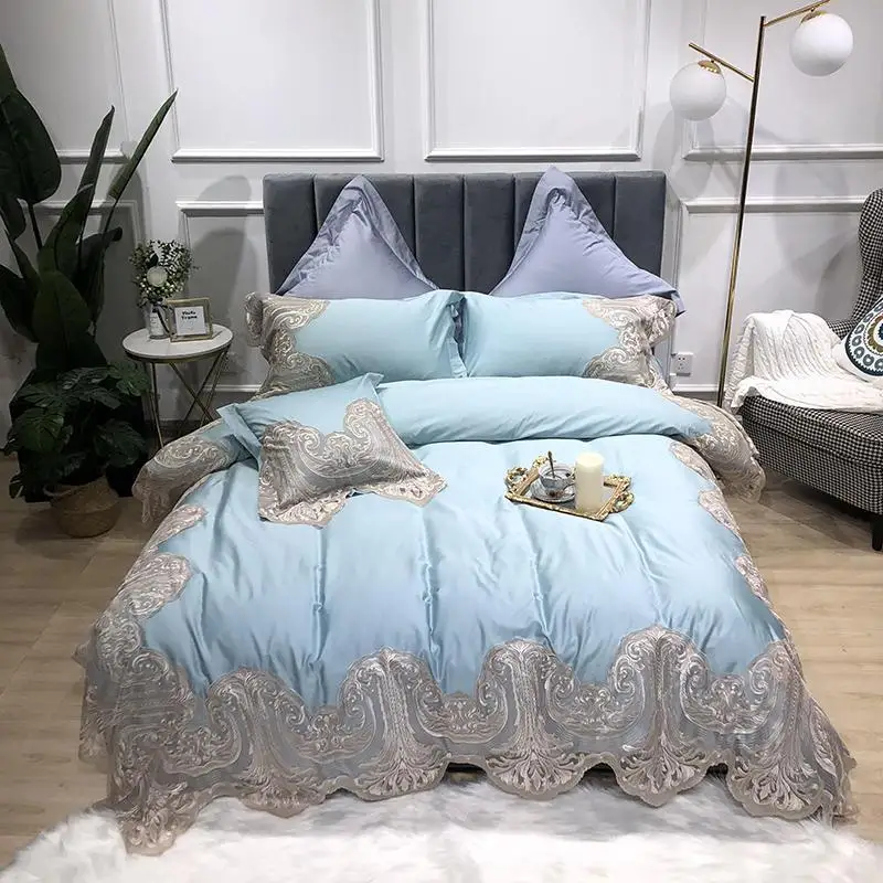 

Egyptian Cotton Ultra Soft Silky Bed Sets Shabby Lace Bedding Set for Girls Bed sheet set Pillow shams 4Pieces Queen King size