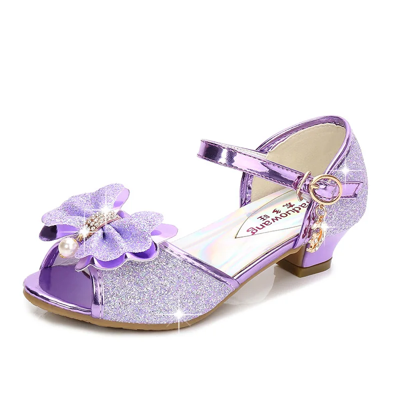 

Baby Sequin Open Toe High Heels Princess Girls Butterfly Knot Casual Shoes Children Fashion Dancing Sandals Party Leather Shoes