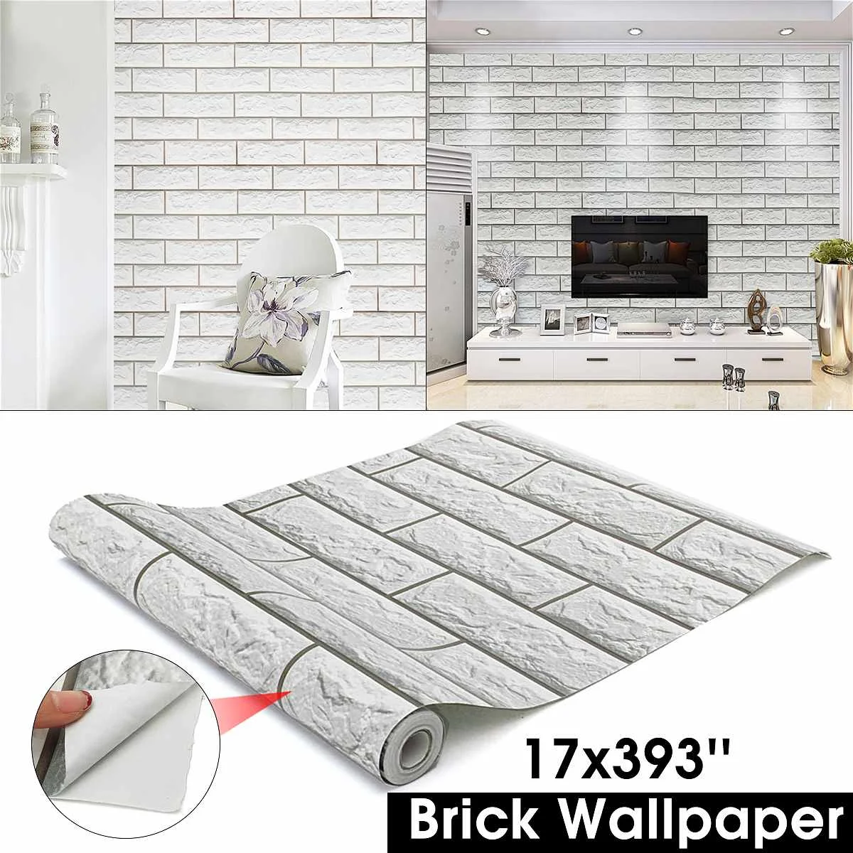 

10M PVC Self Adhesive Wallpaper Brick Stone 3D Wall Paper Sticker Kitchen Bedroom Living Room TV Background Decorative Stickers